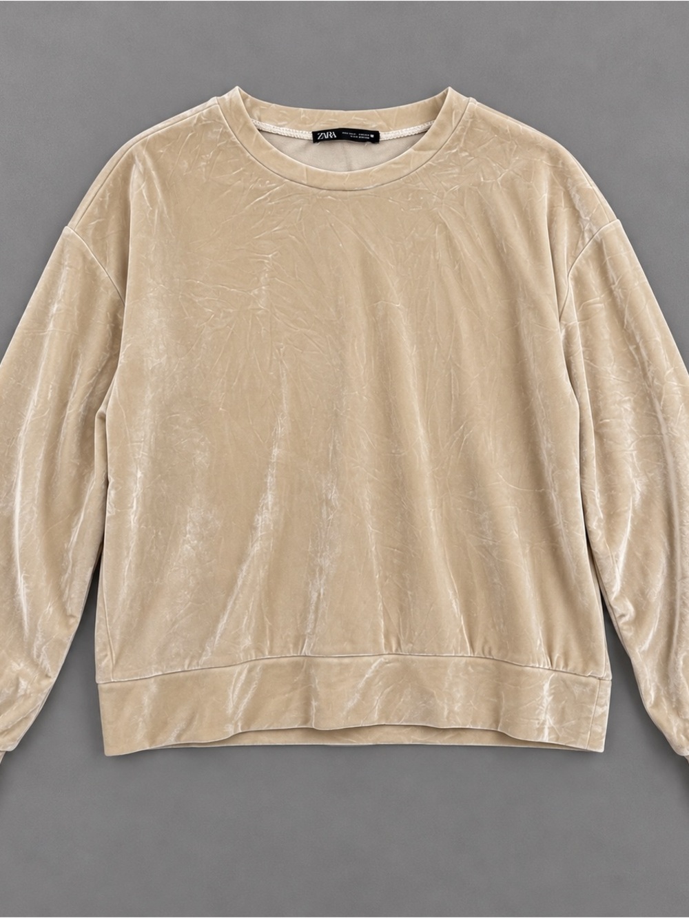 Zara Tan Velour Plush Velvet Crewneck Sweatshirt Size L